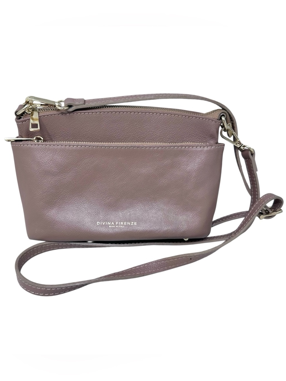 Davina Firenze Italian Leather Taupe Brown Crossbody Bag Purse